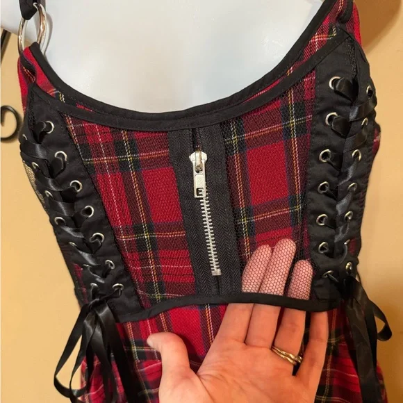 Hell Bunny Red Plaid Dress with Black Accents. Ladies Large - Picture 4 of 12